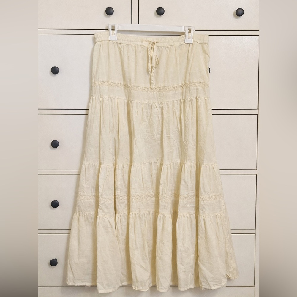 Cream Maxi Tiered Skirt
